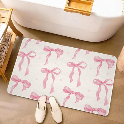 Bow Rug, Bow Bathroom Bug, Pink Bath Mat, Cute Coquette Bath Mat, 27x17 Door Mat Indoor Entrance, Soft Cozy Absorption Non Slip Mat for Bedroom Kitchen Bathroom, Housewarming Gifts for Women