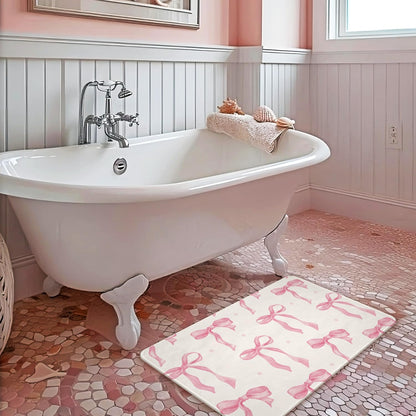 Bow Rug, Bow Bathroom Bug, Pink Bath Mat, Cute Coquette Bath Mat, 27x17 Door Mat Indoor Entrance, Soft Cozy Absorption Non Slip Mat for Bedroom Kitchen Bathroom, Housewarming Gifts for Women