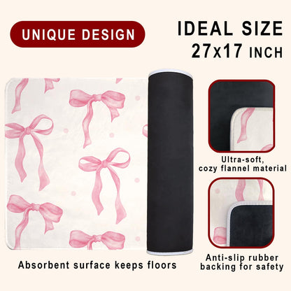 Bow Rug, Bow Bathroom Bug, Pink Bath Mat, Cute Coquette Bath Mat, 27x17 Door Mat Indoor Entrance, Soft Cozy Absorption Non Slip Mat for Bedroom Kitchen Bathroom, Housewarming Gifts for Women
