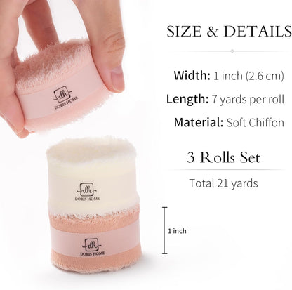 Handmade Fringe Chiffon Ribbon Pink and Cream 1 inch x 21Yd | Fabric Ribbon, For Flower Bouquet/Gift Wrapping/Wedding Invitations/Party Decorations