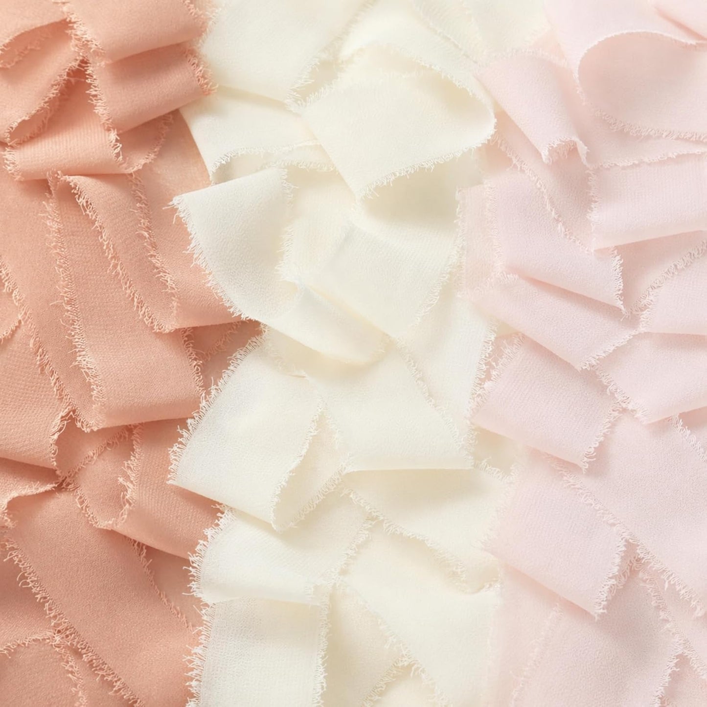 Handmade Fringe Chiffon Ribbon Pink and Cream 1 inch x 21Yd | Fabric Ribbon, For Flower Bouquet/Gift Wrapping/Wedding Invitations/Party Decorations
