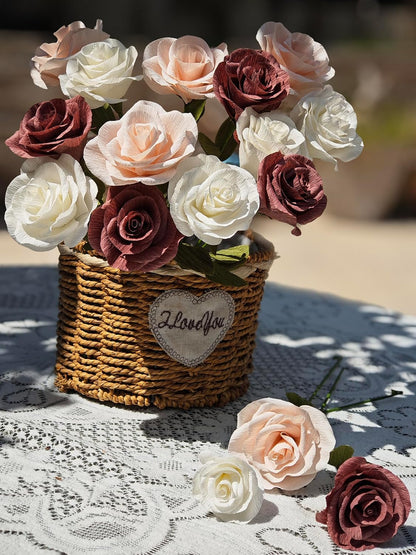 Dusty Pink Crepe Paper Rose Craft Kit for Weddings Home Decor Gift Giving Handmade DIY Gift Wrapping Paper Crafts Birthday Wedding Holiday Paper Flower Set of 18