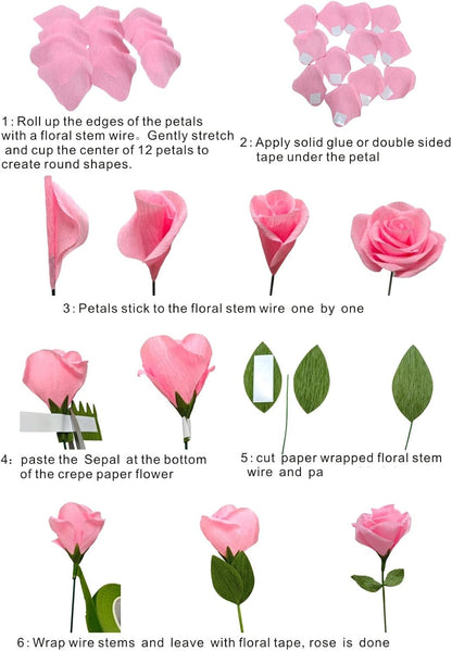 Dusty Pink Crepe Paper Rose Craft Kit for Weddings Home Decor Gift Giving Handmade DIY Gift Wrapping Paper Crafts Birthday Wedding Holiday Paper Flower Set of 18
