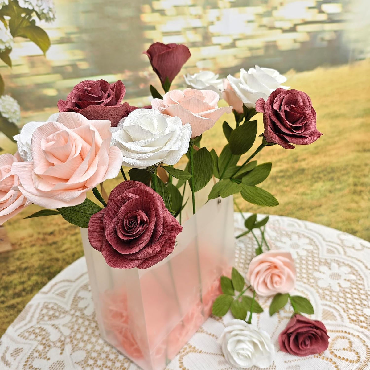 Dusty Pink Crepe Paper Rose Craft Kit for Weddings Home Decor Gift Giving Handmade DIY Gift Wrapping Paper Crafts Birthday Wedding Holiday Paper Flower Set of 18