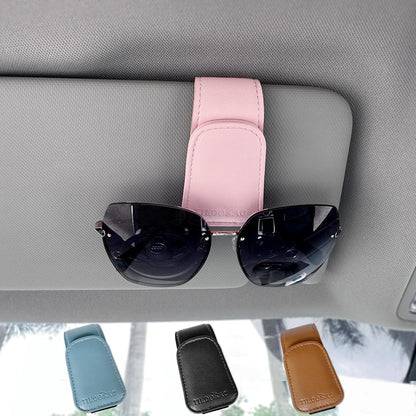 Sunglasses Holder for Car Visor, Leather Magnetic Glass Holder for Car, Sunglass Clip for Car Visor,Pink
