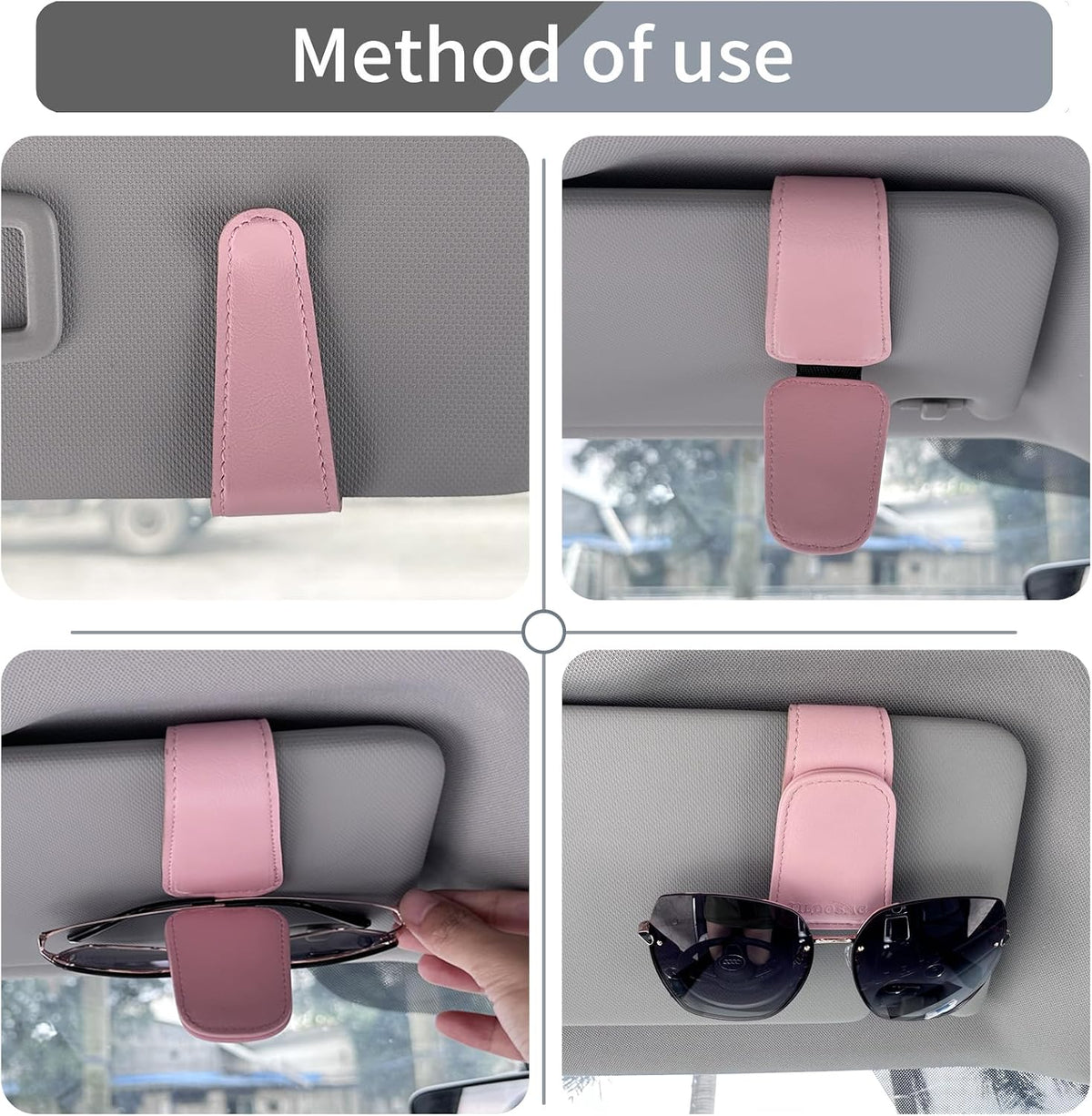 Sunglasses Holder for Car Visor, Leather Magnetic Glass Holder for Car, Sunglass Clip for Car Visor,Pink