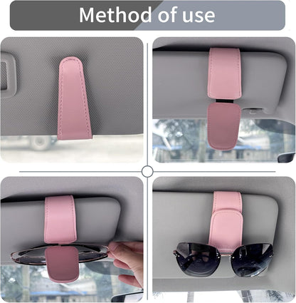 Sunglasses Holder for Car Visor, Leather Magnetic Glass Holder for Car, Sunglass Clip for Car Visor,Pink