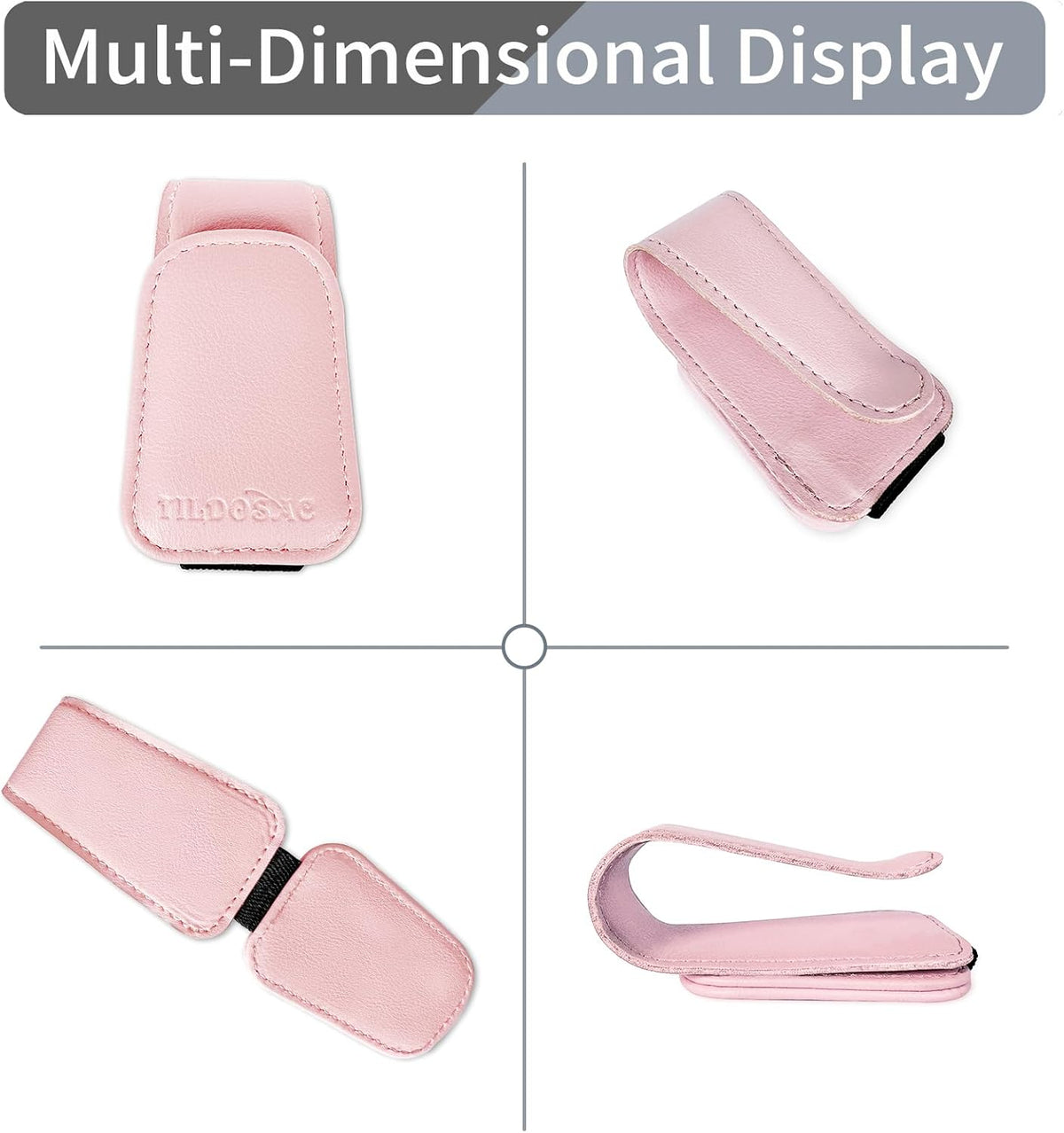 Sunglasses Holder for Car Visor, Leather Magnetic Glass Holder for Car, Sunglass Clip for Car Visor,Pink