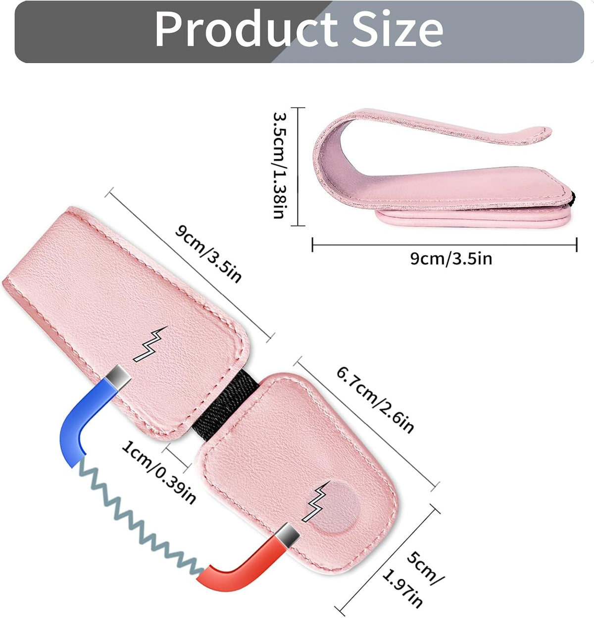 Sunglasses Holder for Car Visor, Leather Magnetic Glass Holder for Car, Sunglass Clip for Car Visor,Pink