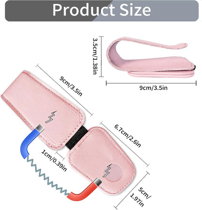 Sunglasses Holder for Car Visor, Leather Magnetic Glass Holder for Car, Sunglass Clip for Car Visor,Pink