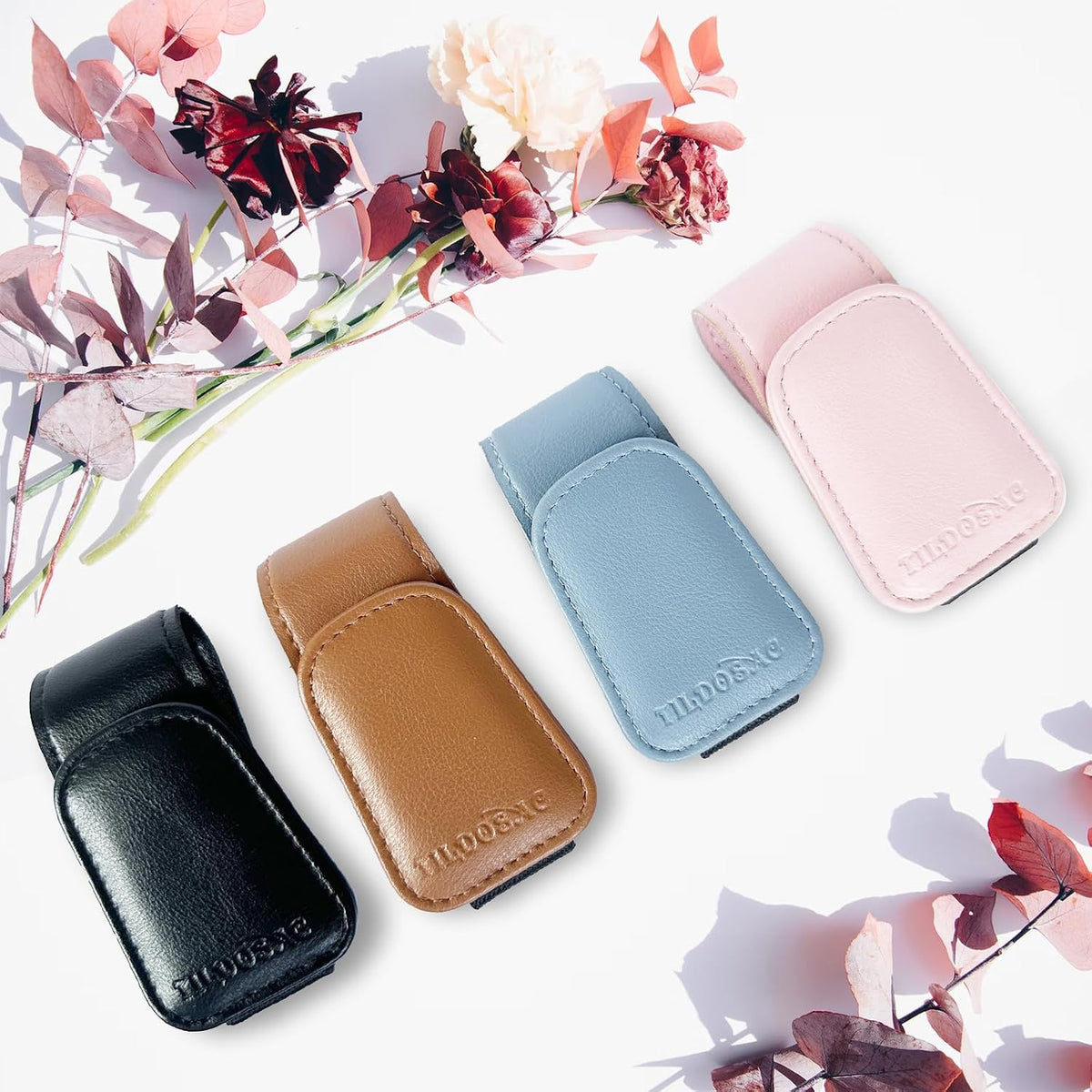 Sunglasses Holder for Car Visor, Leather Magnetic Glass Holder for Car, Sunglass Clip for Car Visor,Pink