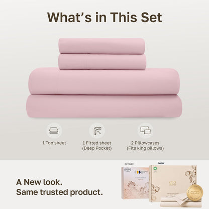 100% Organic Cotton California King Sheet Sets, Pink