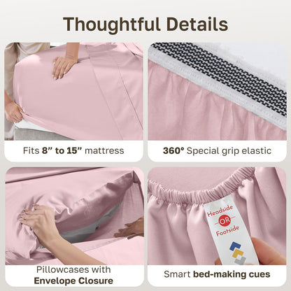 100% Organic Cotton California King Sheet Sets, Pink