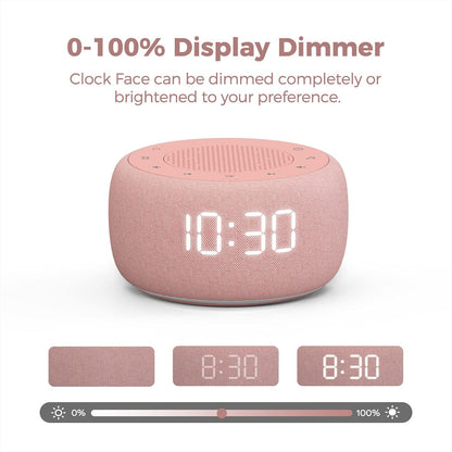 Sound Machine & Alarm Clock 2-in-1-0-100% Display Dimmer, Under Light, Sleep Timer, Precise 30-Level Volume Control White Noise Machine