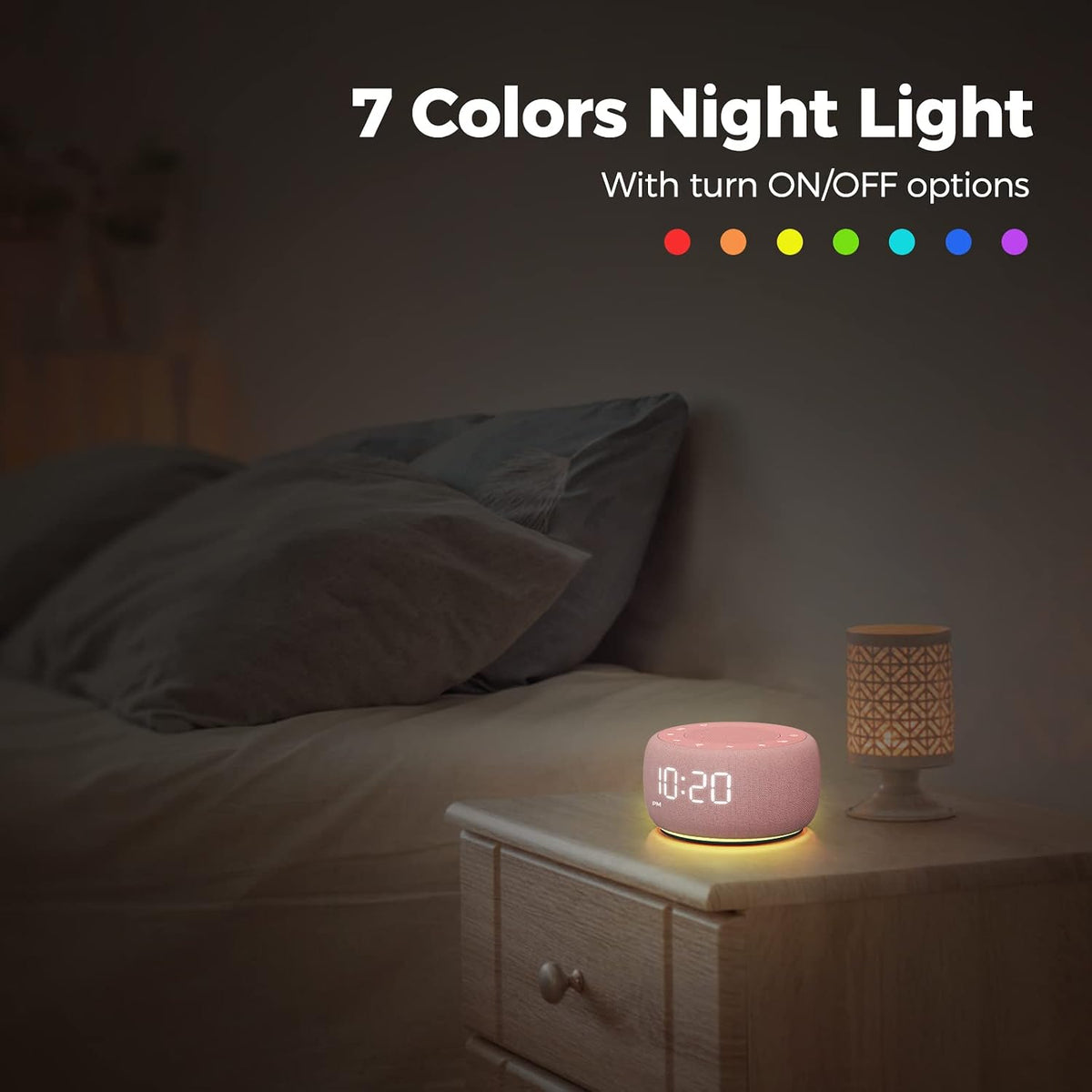 Sound Machine & Alarm Clock 2-in-1-0-100% Display Dimmer, Under Light, Sleep Timer, Precise 30-Level Volume Control White Noise Machine