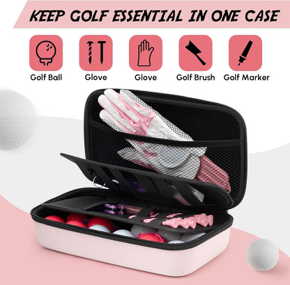 Golf Glove Holder Case with Removable Glove Shaper, Water-Resistant, Pink Golf Accessories Gift for Woman, Dividers Storage for Tees, Ball Markers, Phone, Divot Tool