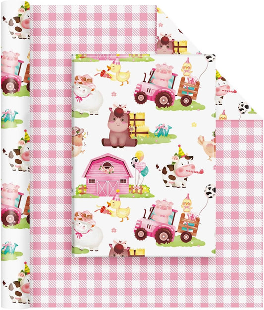 Farm Animal Wrapping Paper 17 In x 33 Ft Pink Barnyard Gift Wrap