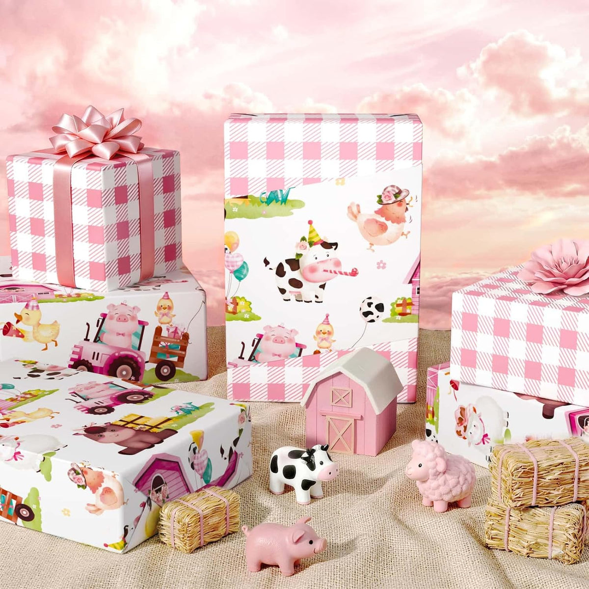 Farm Animal Wrapping Paper 17 In x 33 Ft Pink Barnyard Gift Wrap
