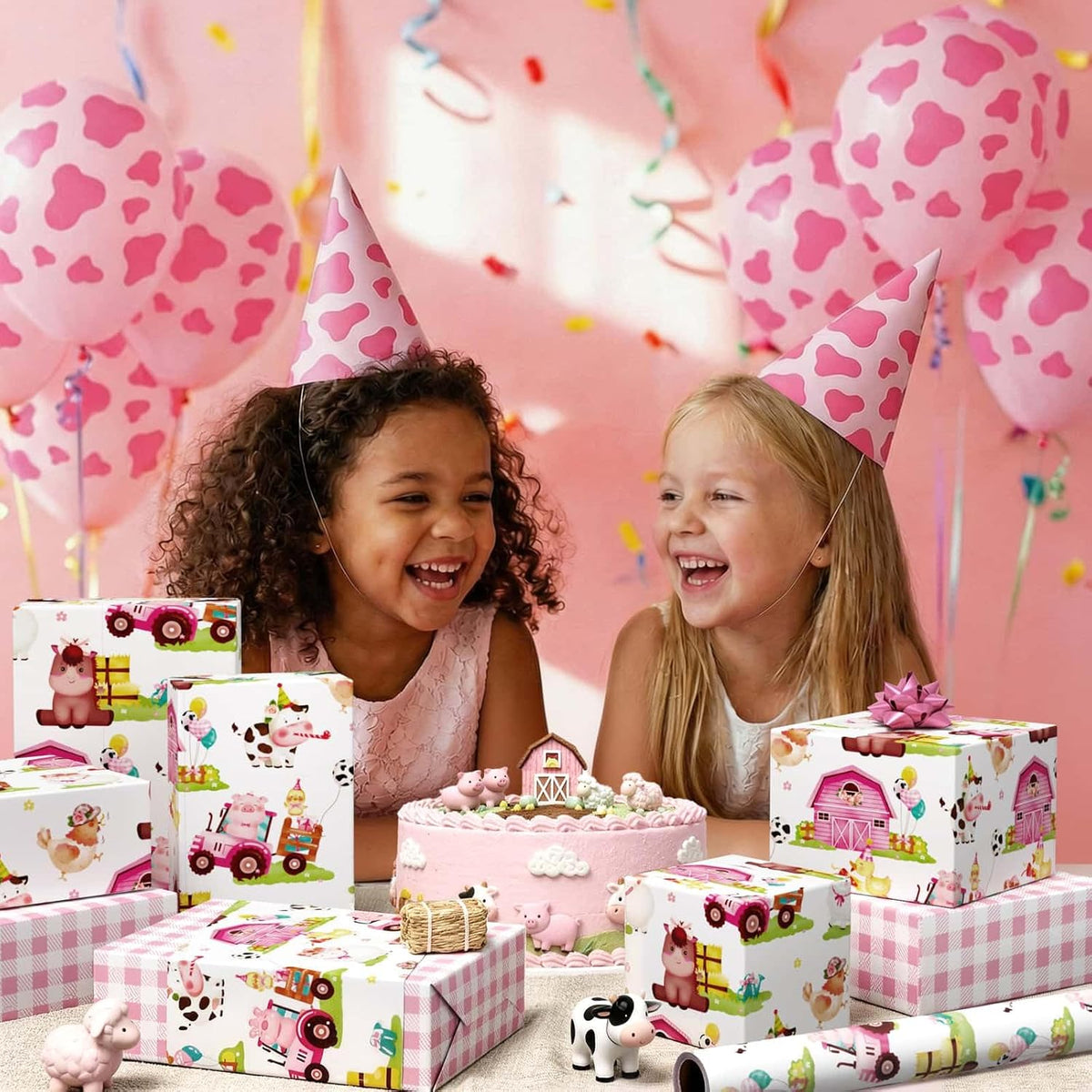 Farm Animal Wrapping Paper 17 In x 33 Ft Pink Barnyard Gift Wrap