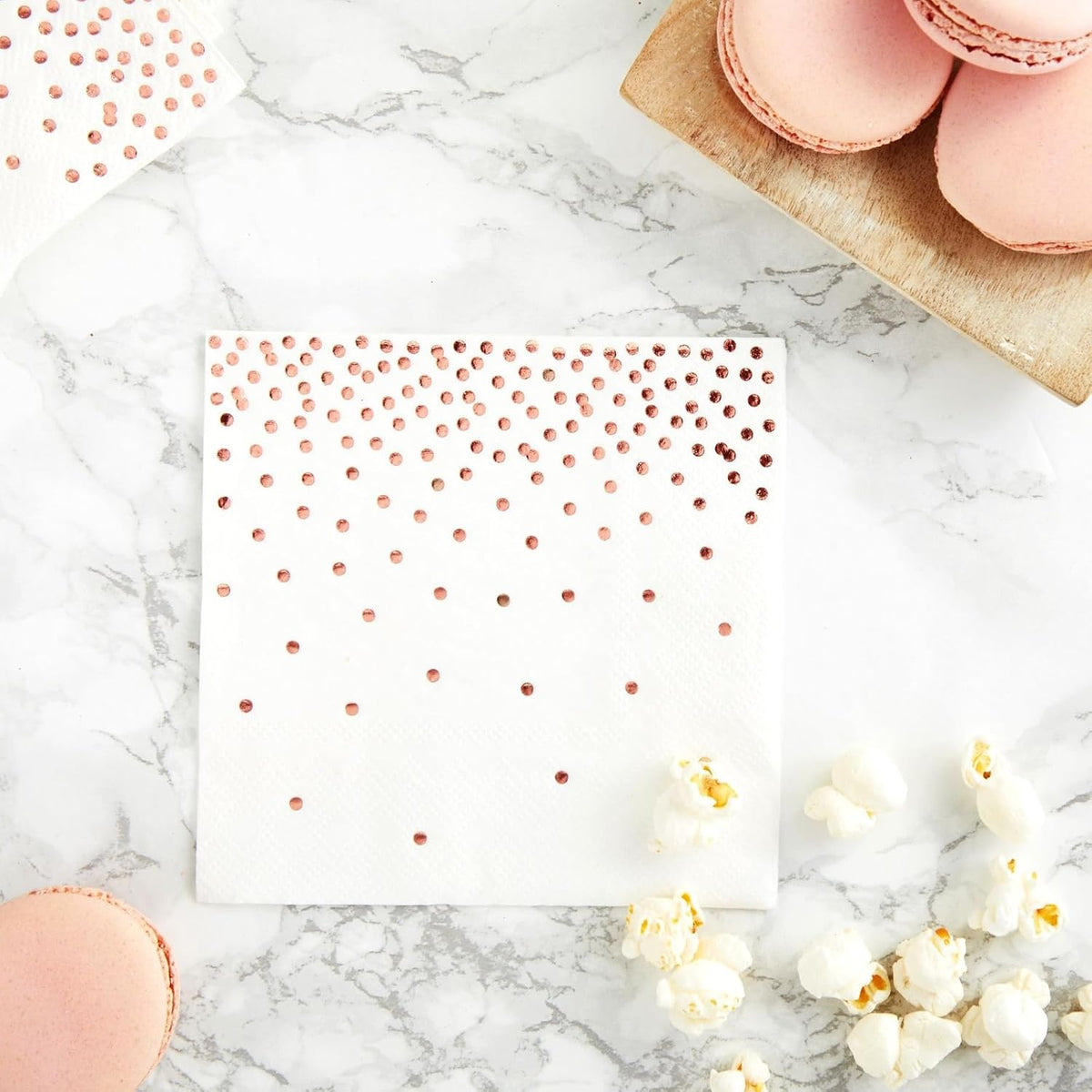 Rose Gold Confetti Cocktail Napkins - 5 x 5 in, 100 Count, 3-Ply Disposable - Polka Dotted Foil for Wedding Receptions & Bridal Showers - Beverage & Dessert Use