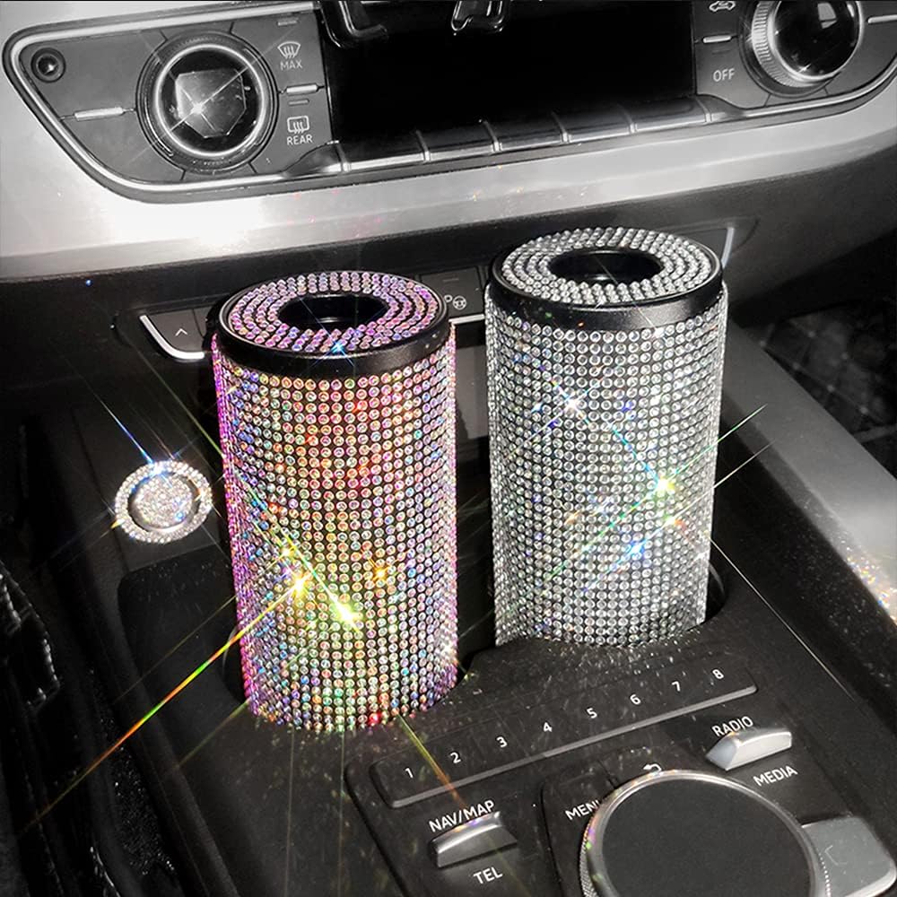 Car Universal Tissue Boxes for Car Diamond Bling Auto Rhinestone Crystal Paper Box Girls Auto Luxury Interior Accessories (Pink)
