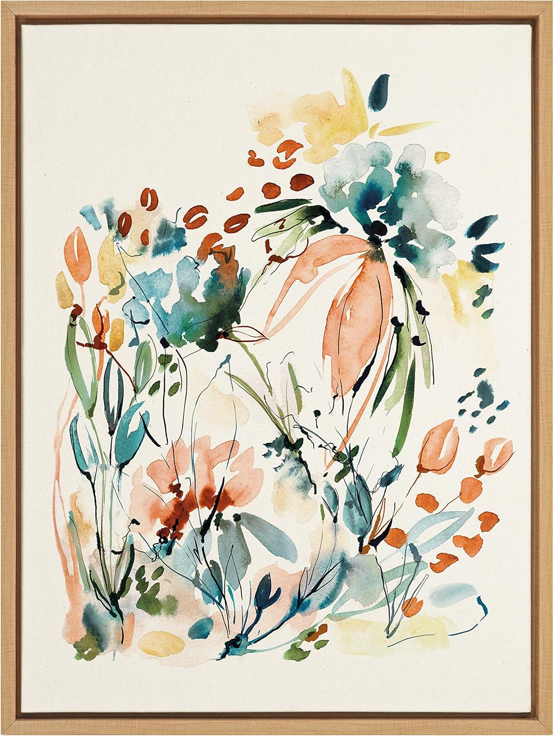 Sylvie Awaking Peach Framed Linen Textured Canvas Wall Art by Sara Berrenson, 18x24 Natural, Vibrant Floral Art for Wall