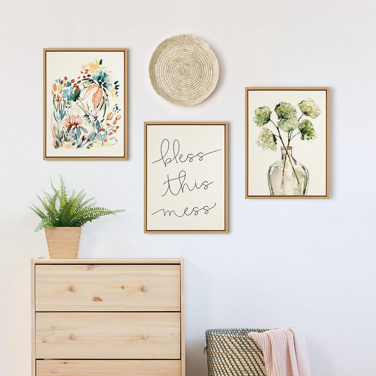 Sylvie Awaking Peach Framed Linen Textured Canvas Wall Art by Sara Berrenson, 18x24 Natural, Vibrant Floral Art for Wall