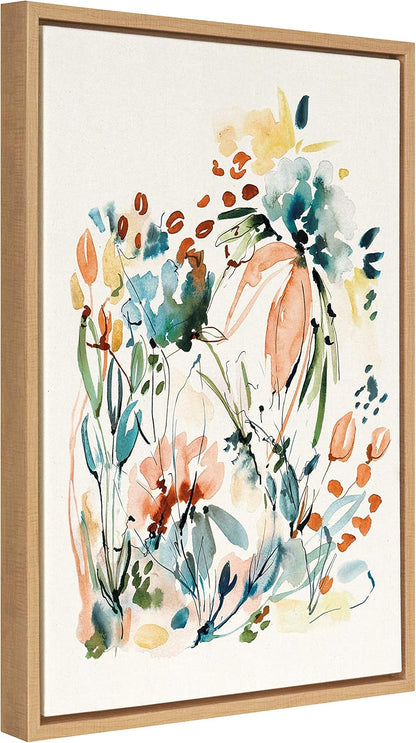 Sylvie Awaking Peach Framed Linen Textured Canvas Wall Art by Sara Berrenson, 18x24 Natural, Vibrant Floral Art for Wall