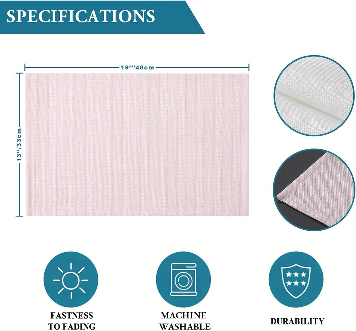 Blush Pink Line Striped Placemats Set of 4, Cotton Linen Fabric Place Mats, Farmhouse Pink Stripes Washable Decorative Table Mats Protector for Home Kitchen Dining Wedding Party Coffee Tables