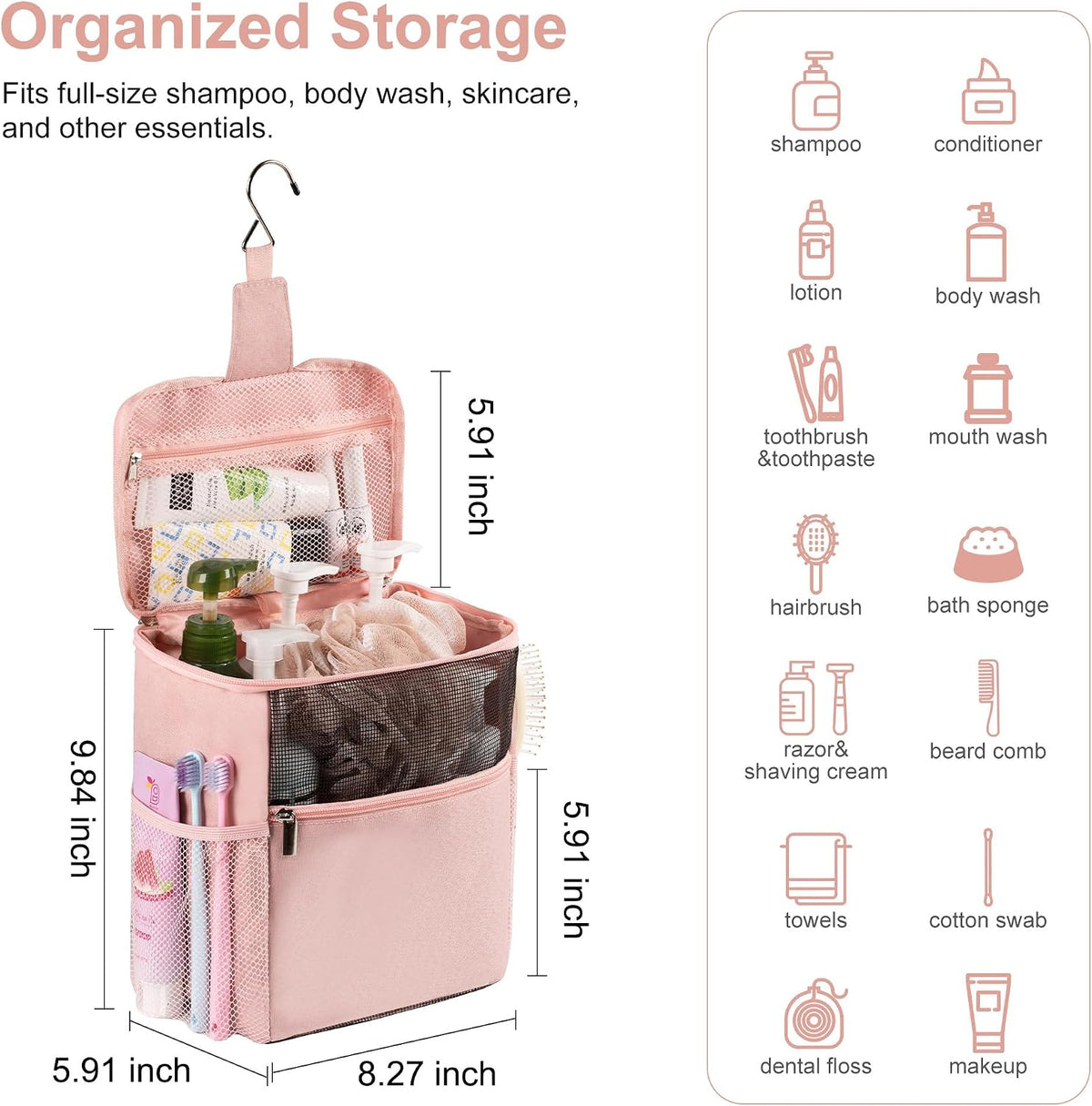 Mesh Shower Caddy Hanging Portable, Bathroom Caddy Organizer Pink