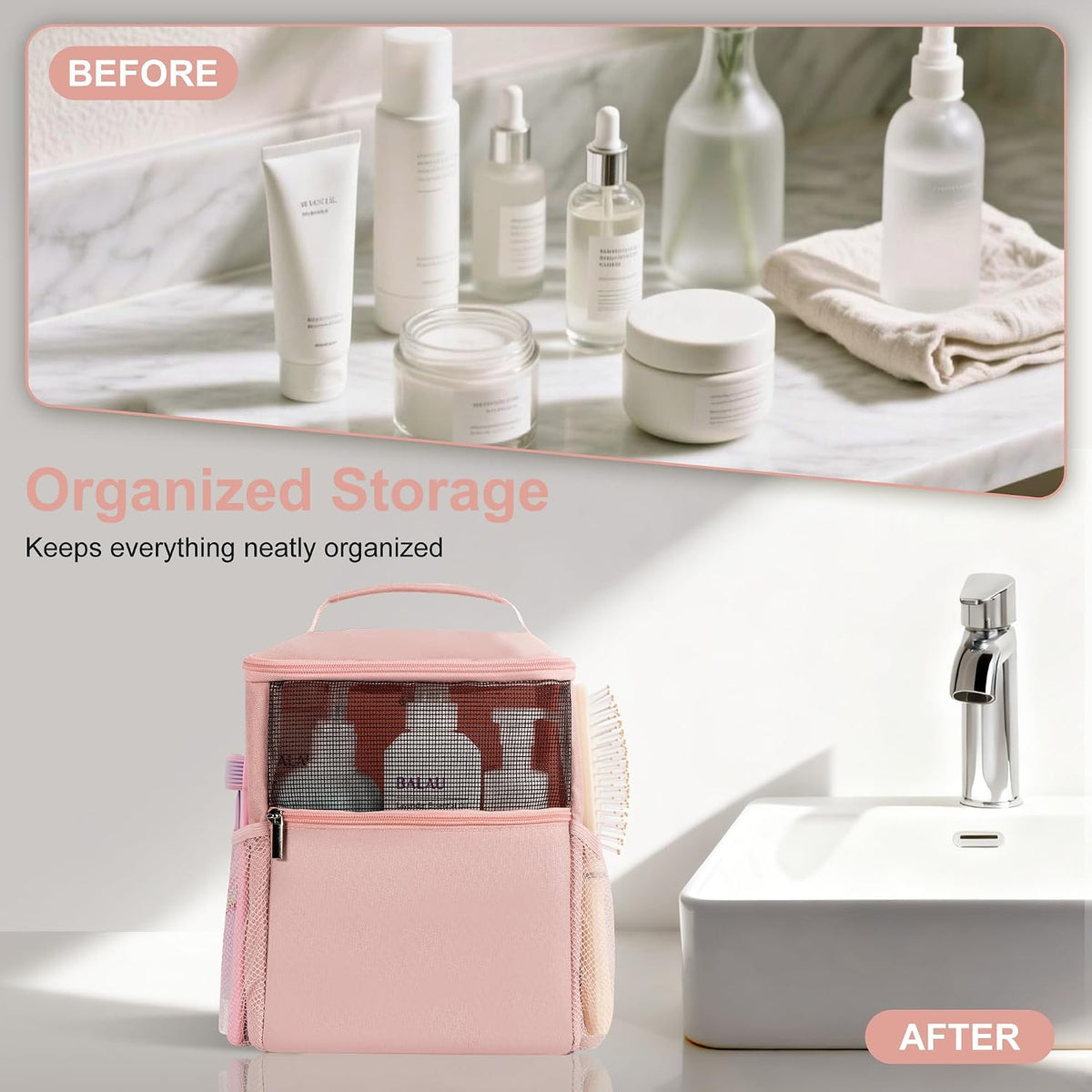 Mesh Shower Caddy Hanging Portable, Bathroom Caddy Organizer Pink