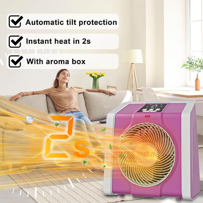 Space Heater with Remote, Digital Display with Thermostat, Pink