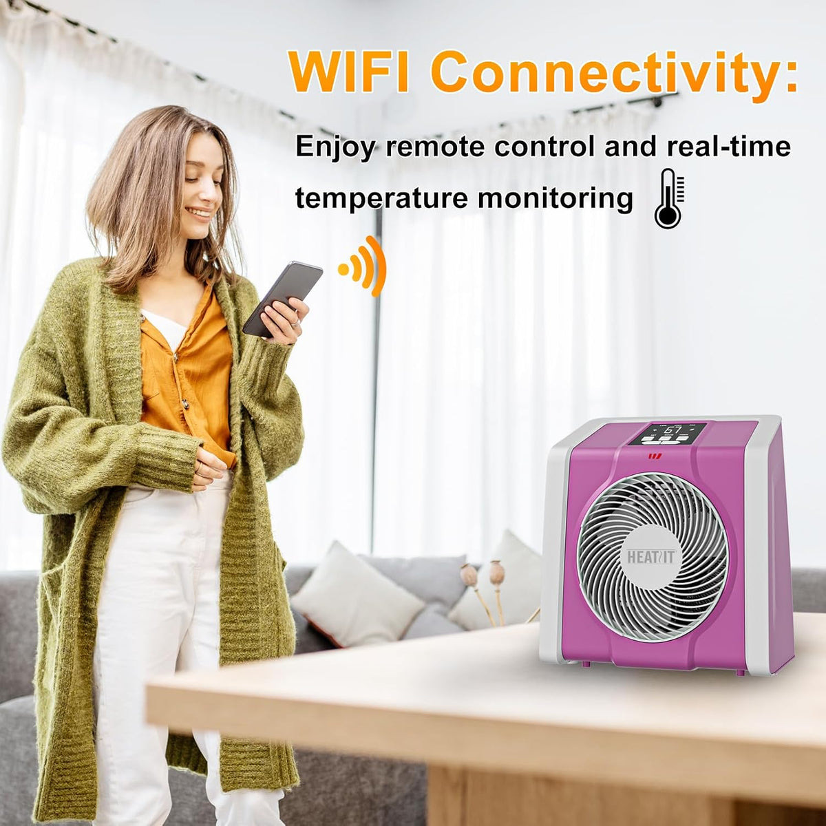 Space Heater with Remote, Digital Display with Thermostat, Pink