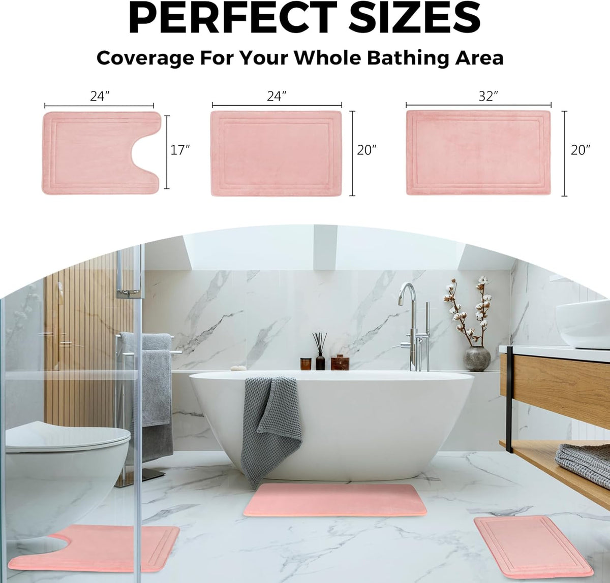 Light Pink Bathroom Rug Set 2 Piece Memory Foam Microfiber Bath Mat