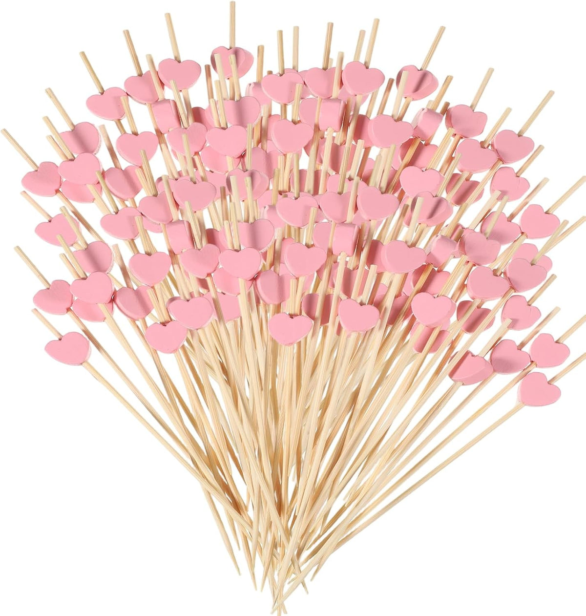 100 Pack Fancy Toothpicks for Appetizers Pink Heart Cocktail Picks 4.7" Bamboo Cocktail Picks Long Fruit Sticks Food Toothpicks Wooden Sandwich Charcuterie Sticks for Desserts Drinks Party Supplies