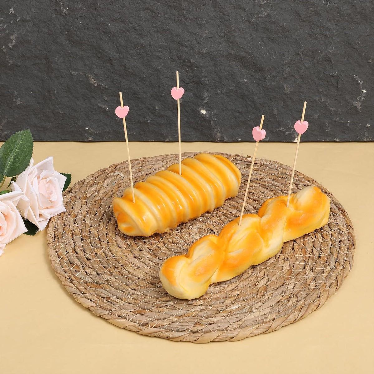 100 Pack Fancy Toothpicks for Appetizers Pink Heart Cocktail Picks 4.7" Bamboo Cocktail Picks Long Fruit Sticks Food Toothpicks Wooden Sandwich Charcuterie Sticks for Desserts Drinks Party Supplies