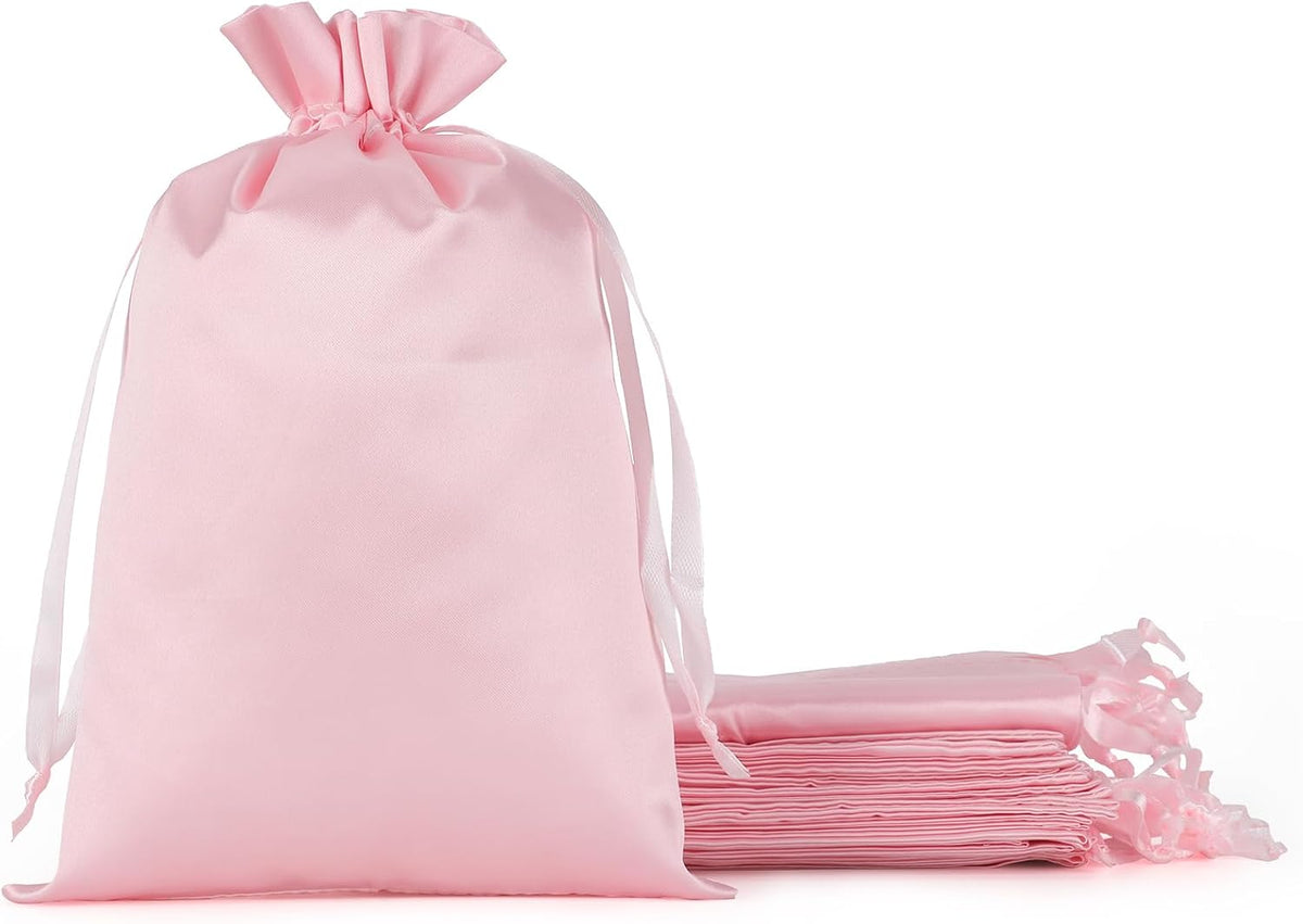 30Pcs Satin Gift Bags, 6x9 Pink Cloth Drawstring Pouch