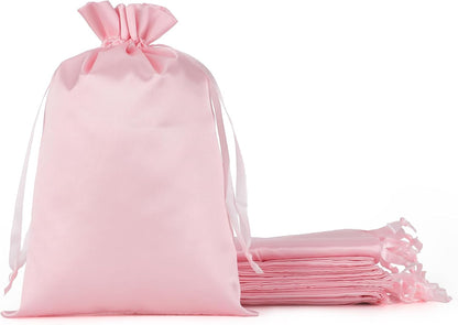 30Pcs Satin Gift Bags, 6x9 Pink Cloth Drawstring Pouch