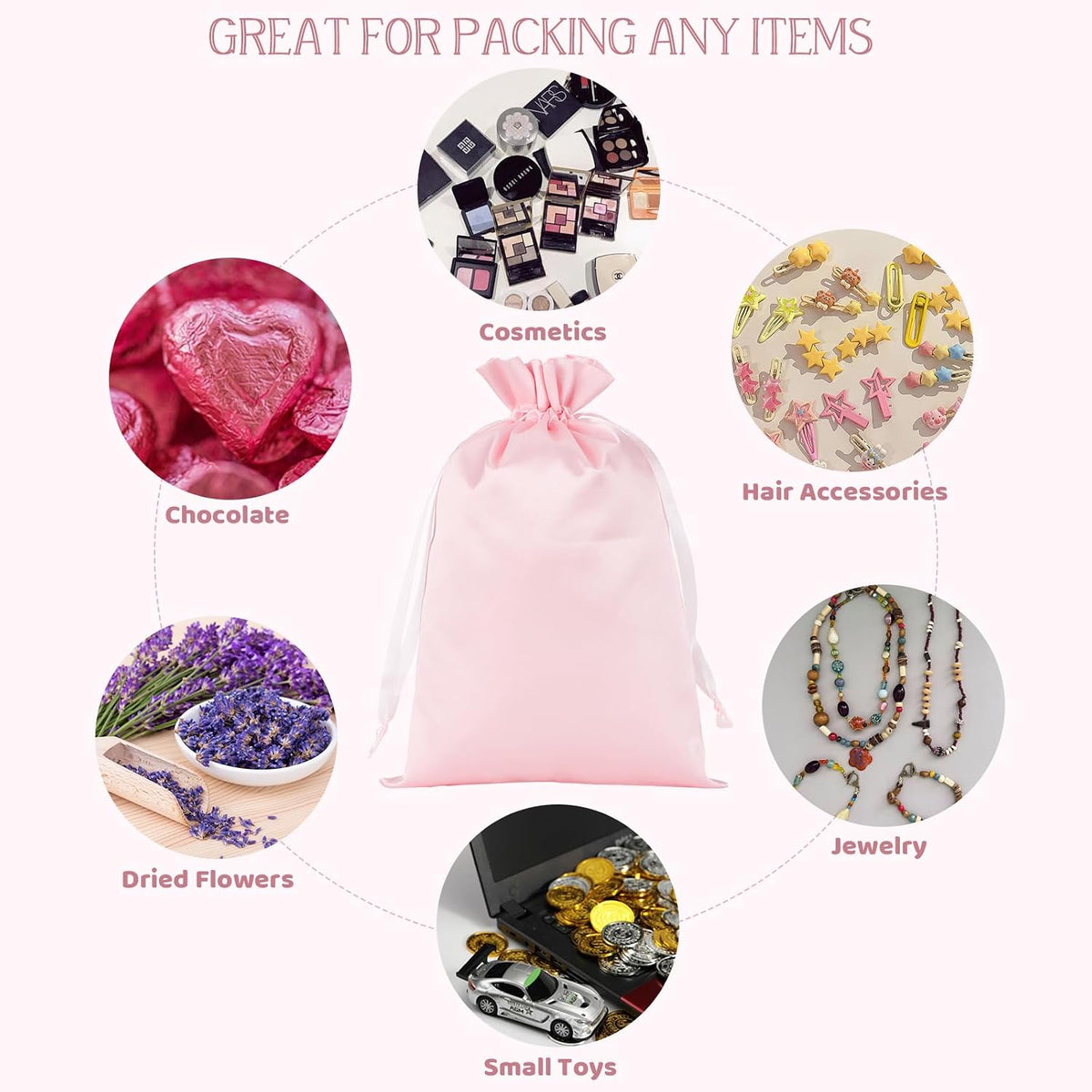 30Pcs Satin Gift Bags, 6x9 Pink Cloth Drawstring Pouch