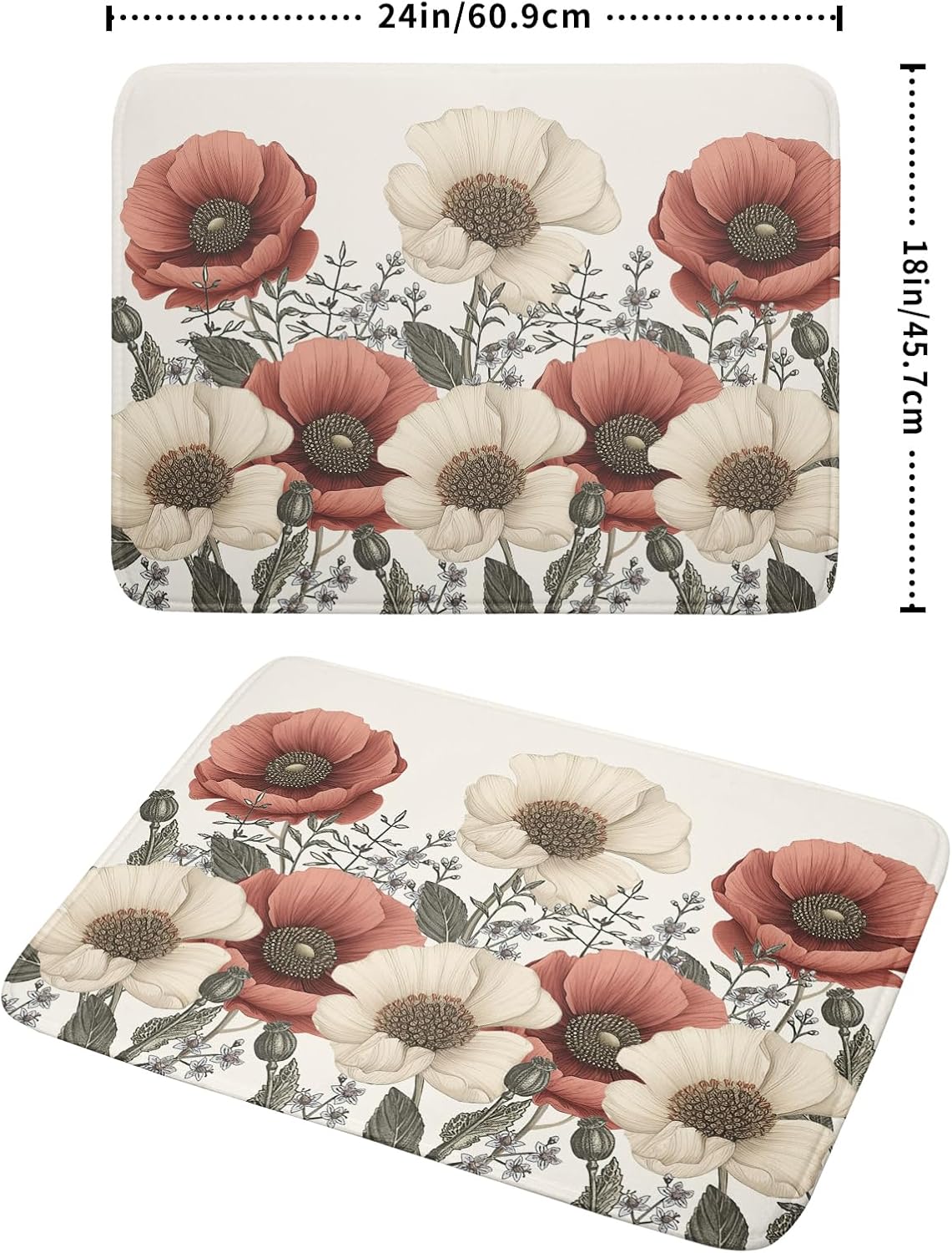 Floral Dish Drying Mat for Kitchen Counter 24x18 Inch Beige Pink Big Flower Drying Mat with Absorbent Reversible Microfiber Season Spring Dish Drainer Mats Rack Pad for Coffee Countertop Protector