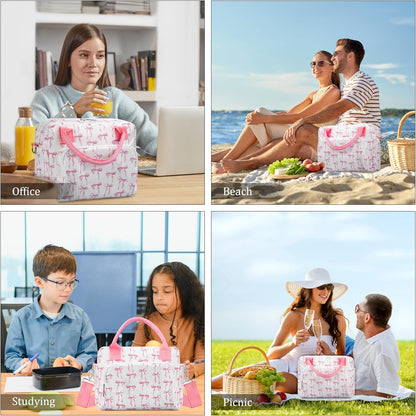 Lunch Box for Women Insulated Lunch Bag Cute Corduroy Lunch Tote Bags Lightweight Reusable Leakproof Cooler Bag with Adjustable Shoulder Strap for Work Office Travel Picnic (Pink Bow)