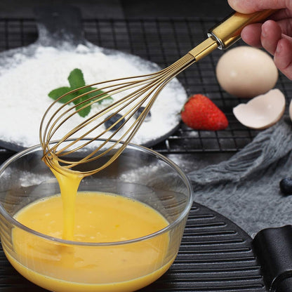 Colorful Whisks Set - Stainless Steel 8" Gold, 10" Rose Gold, 12" Rainbow Wire Whisks for Cooking