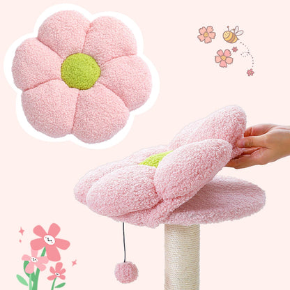 Flower Cat Tree, 36.6" Pink Cat Tower with Sisal Scratching Posts for Indoor Cats, Large Hammock, Condo and Pink Top Perch for Kittens, Fluffy Ball, Blue