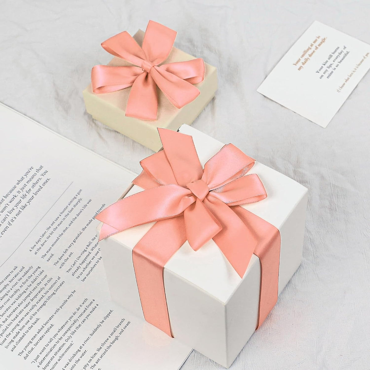 Peach Satin Ribbon, Double Faced 1 Inch X 50 Yards Peach Ribbon, Premium Satin Ribbons for Gift Wrapping, Crafts, Hair Bow Making, Sewing, Flower Bouquet, Wedding Party Decor