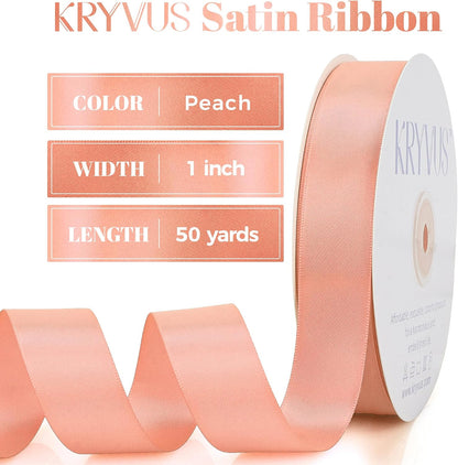 Peach Satin Ribbon, Double Faced 1 Inch X 50 Yards Peach Ribbon, Premium Satin Ribbons for Gift Wrapping, Crafts, Hair Bow Making, Sewing, Flower Bouquet, Wedding Party Decor