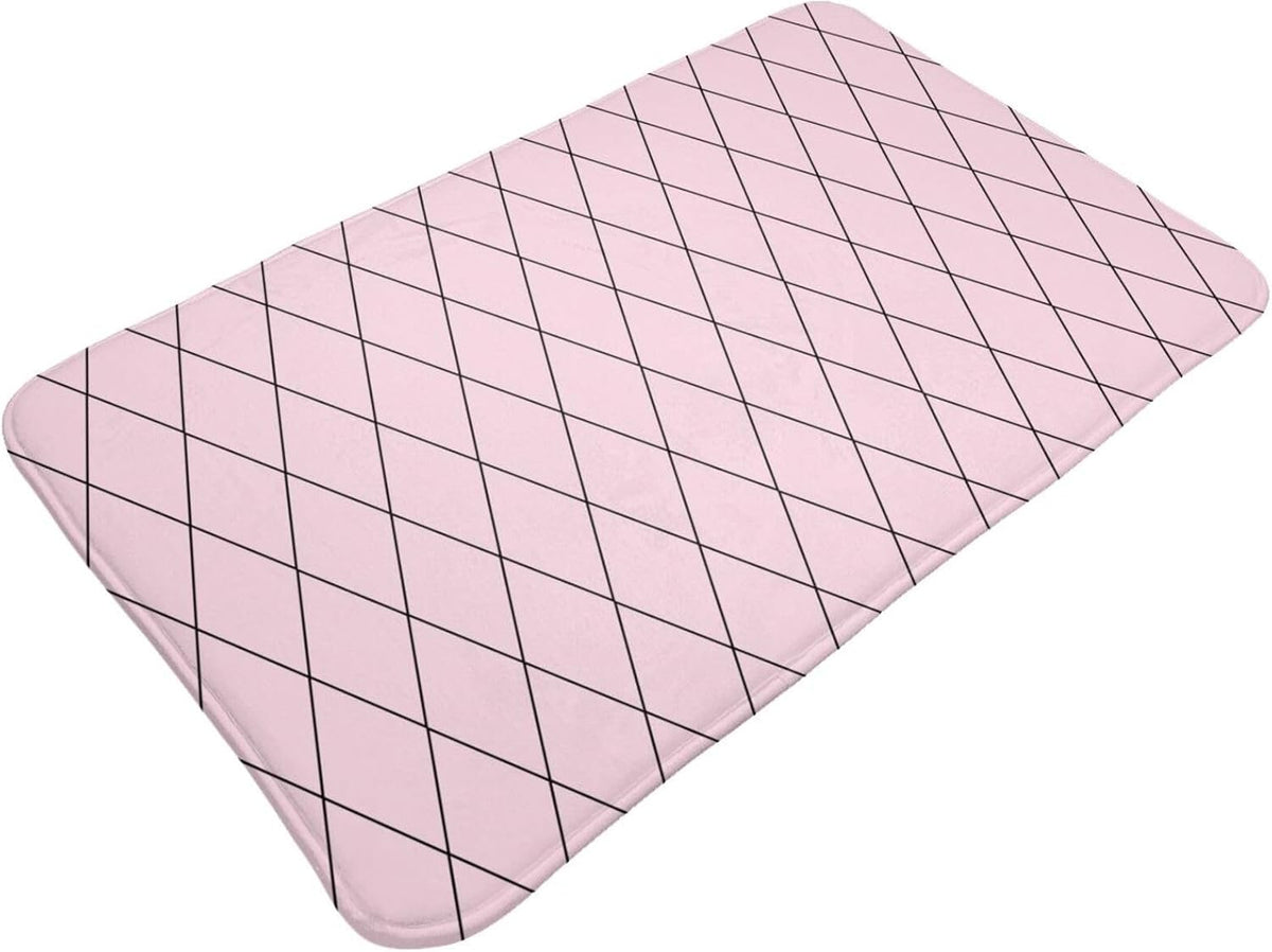 Bathroom Rugs Non Slip Washable - Checkered Pink Pattern Print Kitchen Mats for Floor, Area Rugs for Entryway Mats Indoor, Laundry Bathroom Room Door Rug with Rubber Backing 20 x 31.5 Inch