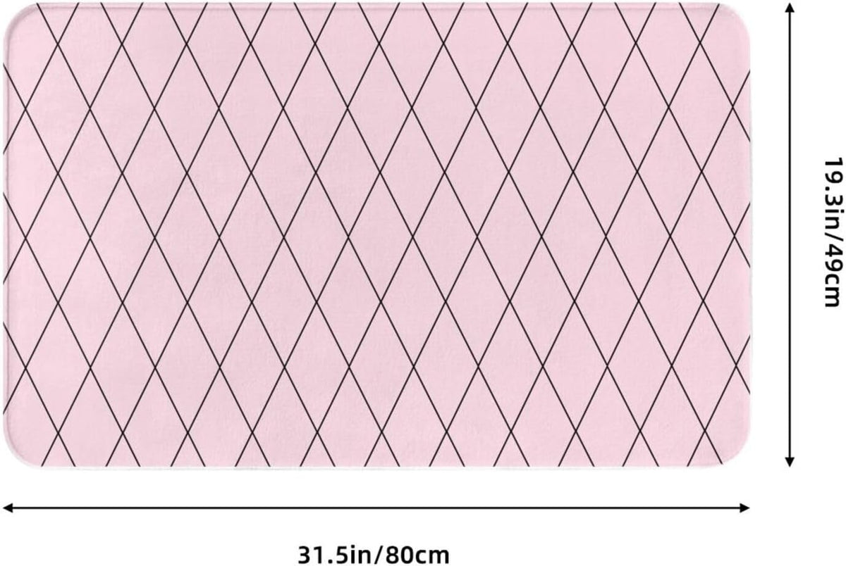 Bathroom Rugs Non Slip Washable - Checkered Pink Pattern Print Kitchen Mats for Floor, Area Rugs for Entryway Mats Indoor, Laundry Bathroom Room Door Rug with Rubber Backing 20 x 31.5 Inch