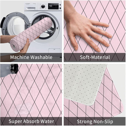 Bathroom Rugs Non Slip Washable - Checkered Pink Pattern Print Kitchen Mats for Floor, Area Rugs for Entryway Mats Indoor, Laundry Bathroom Room Door Rug with Rubber Backing 20 x 31.5 Inch