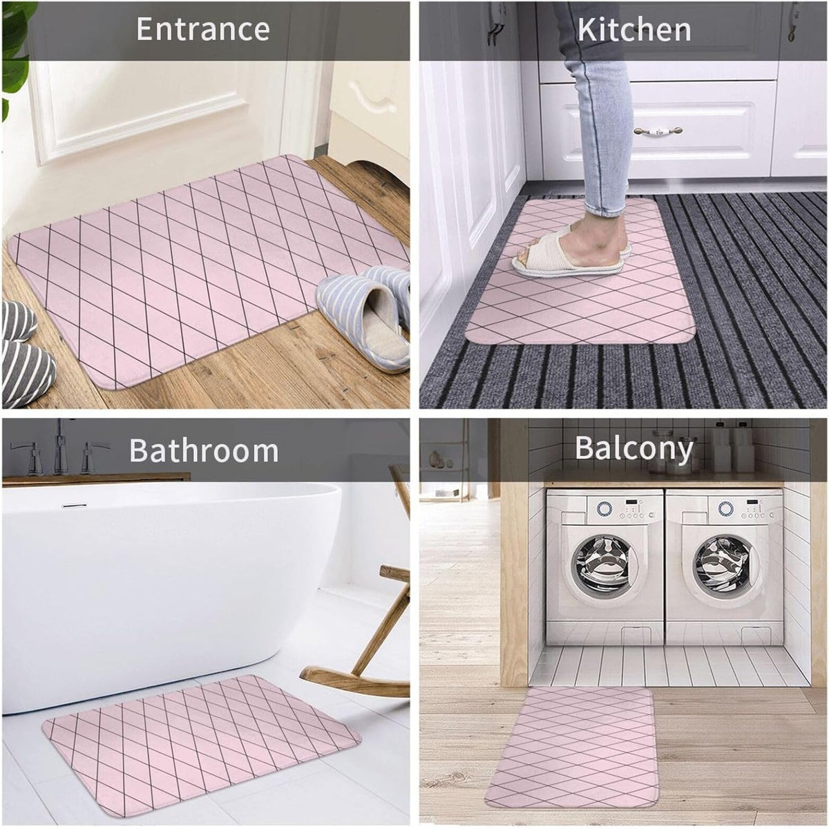 Bathroom Rugs Non Slip Washable - Checkered Pink Pattern Print Kitchen Mats for Floor, Area Rugs for Entryway Mats Indoor, Laundry Bathroom Room Door Rug with Rubber Backing 20 x 31.5 Inch