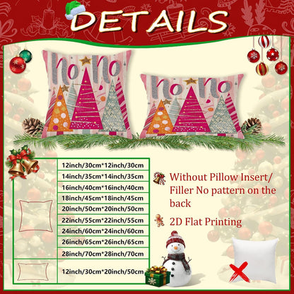 Christmas Trees Throw Pillow Covers, Festive Playful Stars Polka Dots Xmas Peach Soft Velvet Washable Cover Decorative Pillows for Living Room Bed Office Sofa Chair Decor 18x18 Inch